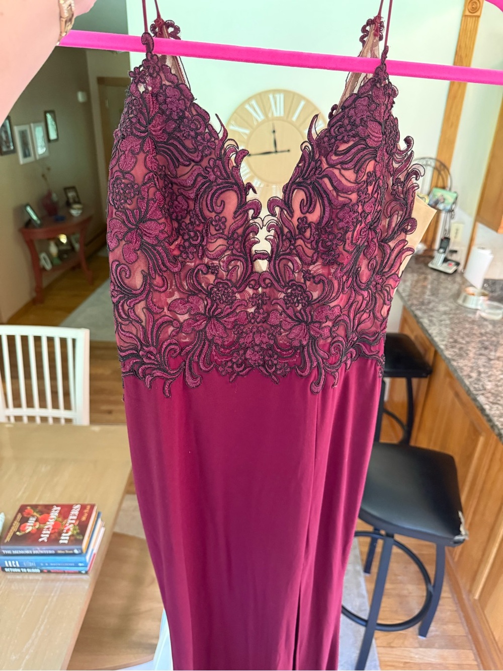 Women's Burgundy Lace Bodice Evening/Prom Dress